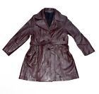 Vintage 70's Leather Trench Coat Burgundy Lined Long Ladies 15/16 Belted