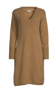 VINCE V-Neck Sweater Dress Size Small Beige NWT Wool Cashmere Blend Relaxed Fit
