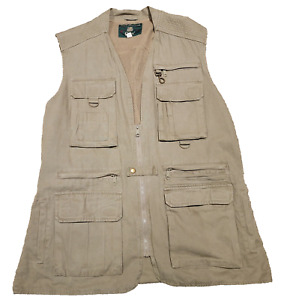 Orvis Fly Fishing Tackle Vest Mens Large Tan Khaki Zip Up Pockets Hook Vintage