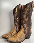 Vintage Dan Post Python Snakeskin Cowboy Boots 11 D Triad Inlay Spain