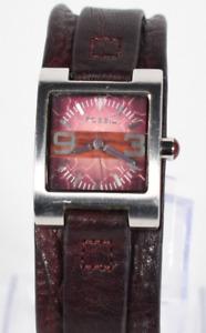 Fossil Women's Analog Watch Square Pink Dial Leather Band 24mm #H044