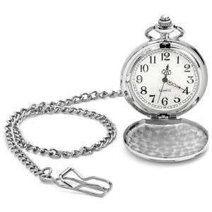 Silver Chrome Pocket Watch with Removable Chain in Gift Box