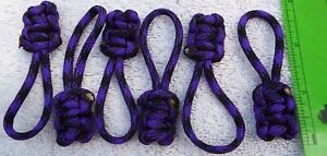 6 - SIX Purple and Black Paracord Zipper Pull Cobra knot HANDMADE IN THE USA