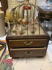 Vintage Swinging Bird Cage Music Box w/ Wood Jewelry Drawer  Working