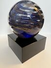 swirl art glass globe on black glass pedestal 4 3/4”x 3” Award ￼ trophy style