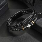 Men's Stainless Steel 3 Layer Braided Leather Magnet Buckle Wristband Bracelet