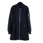 Japanese Trendiano Long Black Full Zip Collarless Full Length Coat Men's Large
