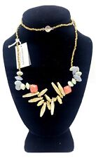 Thirty One Bits Necklace Gold Beaded Blue Shells Handcrafted Sand Spire