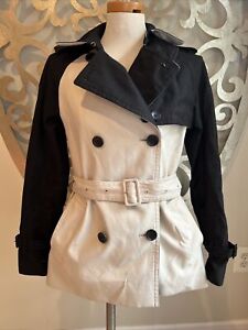 Coach 1941 Trench Coat Double Breasted Black White Belted Buttons Pockets Short