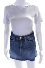 Frame Womens Raw Asymmetrical Hem Denim Mini Skirt Light Wash Blue Size 25