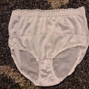 1 Pair PINK brand 100% Nylon Brief Panties, Size 10 Wide Lace White