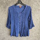 Scully Top Womens Small Blue Western Button Embroidered Bell Sleeve Casual