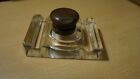 Lovely, Antique Hand Blown Glass Base Inkwell /Brass Top & Quill Rests, NICE!