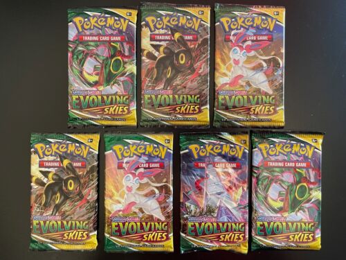 7 EVOLVING SKIES Booster Packs 🔥 NEW Sealed From Box, Unweighted, Pokemon Cards
