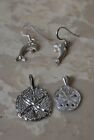 Sterling Silver Dolphin Earrings and 2 Sand dollar Charm Lot