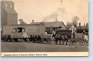 Postcard Minnesota Milaca Shipping Butter to Eastern Markets Railroad Dairy