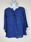 Faded Glory Womens Plus Size 3X Blue Laced Neck Popover Top 3/4 Sleeve