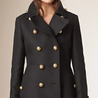 Women's Burberry Cotton Wool Blend Black Military Coat Gold Button Detail
