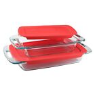 Glass Bakeware Set with- Red Lids Pyrex Easy Grab 4-piece Rectangular