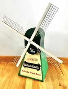 Vintage Heineken Beer Windmill Lighted Promo Ad Pub Bar Sign Spins RARE WHITE