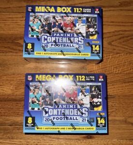 2x 2021 Panini Contender Football NFL Mega Boxes- 1 Auto 2 Mems. New Sealed.