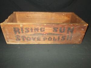 Vintage RISING SUN Stove Polish Wood Crate, c 1900s