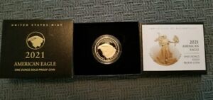 2021-W 1 Oz American Eagle One Ounce Gold Proof Coin (21EBN) Type 2 Box and COA