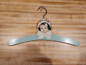 Vintage Child’s Painted Wood Hanger with Little Boy | Retro Chippy Paint Nursery