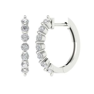 0.7 ct Round Shape Hoop Simulated Diamond 18k White Gold Earrings Lever Back