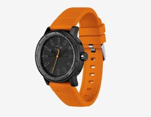 LACOSTE CHALLENGER 3 HANDS WATCH - BLACK WITH ORANGE SILICONE STRAP