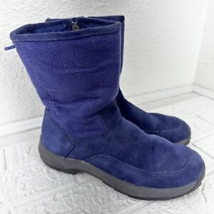 LL Bean Winter Boots Womens Sueded Sherpa Lined Boots Size 8 Blue Side Zip