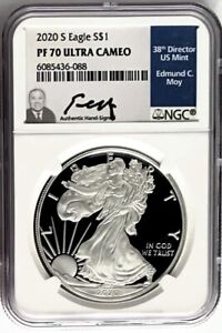 2020 S PROOF SILVER EAGLE SAN FRANCISCO MINT NGC PF70 EDMUND MOY HAND SIGNED