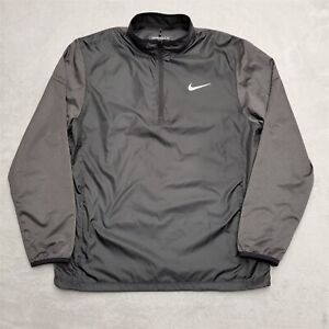 Nike Golf Jacket Men Medium Black Gray Shield 1/4 Zip Lined Pullover Windbreaker