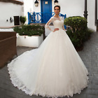 Elegant Long Sleeves Illusion Lace Appiques Wedding Dresses Ball Gowns Train