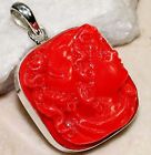 Natural Handcarved Red Coral Angel 925 Solid Sterling Silver Pendant NW15-6