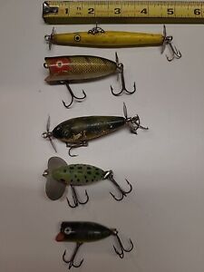 5 Vintage fishing Iures, Devil Hores,Lucky 13,  Jitterbug, South Bend Spin-a-did