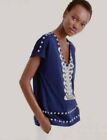 J.CREW Women's Blue Embroidered Cotton Summer Shirt, Size XXS