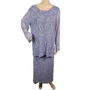 Diane Von Furstenberg Purple Crochet Lace 2 Piece Set Skirt + Top Women's L