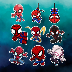 9 Chibi Spiderman Vinyl Stickers