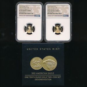 2021 W AMERICAN EAGLE 1/10OZ GOLD TWO COIN SET ~ PF70/69 ULTRA CAMEO ~ FREE S/H