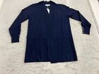NEW Magaschoni Cardigan Sweater Womens L Large Dark Blue Button Accent Nylon