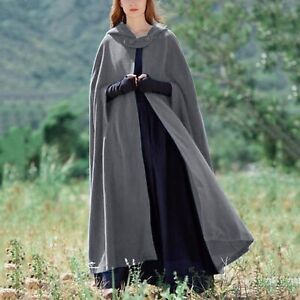 Women's Wool Blend Hooded Button Cape Poncho Maxi Cloak Coat Winter Coat