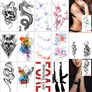 Flowers Dragons Waterproof Body Temporary Tattoos Sticker Removable US Seller