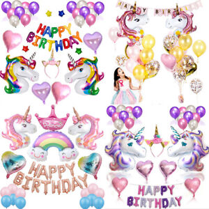 Unicorn Happy Birthday Decorations Set Hot Theme Party Supplies Banner Balloons