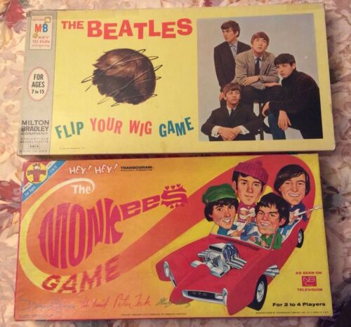1964 THE BEATLES WIG GAME & 1967 THE MONKEES HEY HEY GAME BOARD  SHIPS FAST