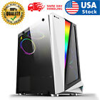 USA RGB Light Computer Case Tempered Glass Panels ATX Gaming  White PC Case
