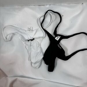 IKINGSKY LOT OF (2) MENS SMOOTH LOW-RISE G-STRING/THONGS-Medium. Black and White