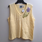 Storybook Knits Sweater Vest Womens Plus 2X Yellow Purple Floral Sequins NWT