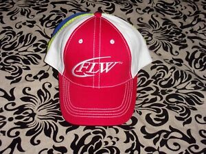FLW OUTDOORS FISHING HAT CAP RED WITH WHITE LETTERS HOOK ADJUSTABLE