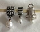 Pandora Sterling Silver & Pearl Dangle Charms Lot Of 3